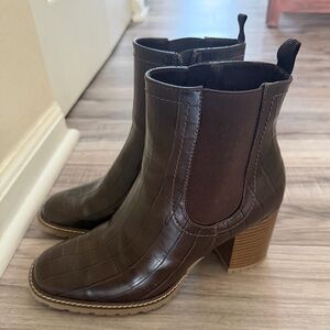 White Mountain Brown Croc-Embossed Ankle Boots